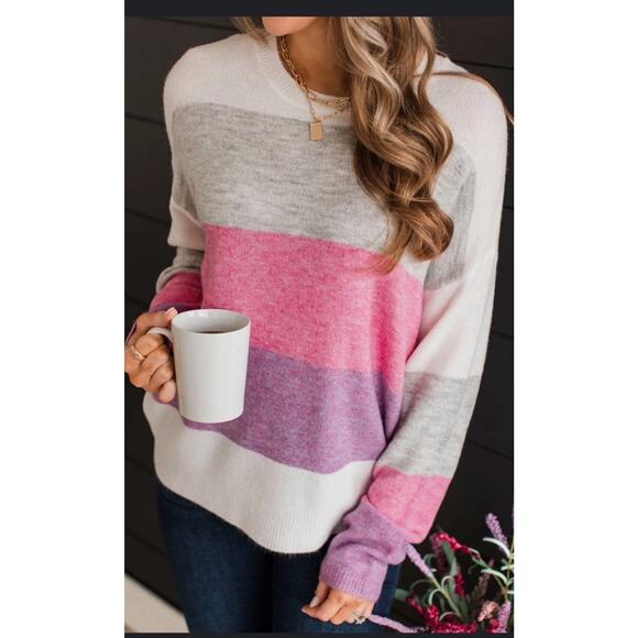 ANDREE BY UNIT Sweaters - Andree By Unit Sweater Size M/L Colorblock Oversized Cozy Pink Crewneck $50